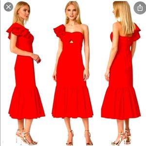 NWT Rebecca Taylor Mid-Length Ruffle Sleeve Cut-Out Dress